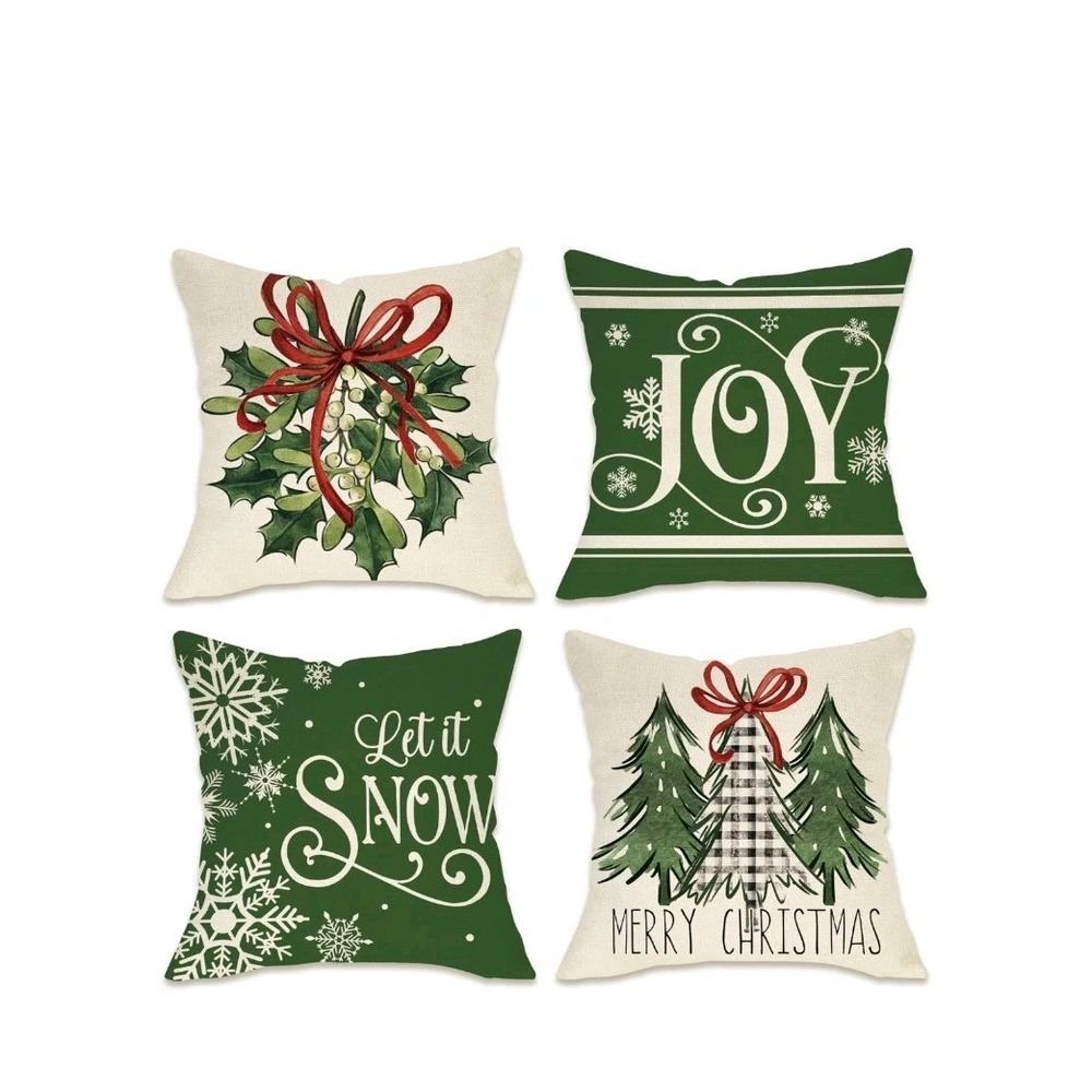 New Merry Christmas Tree Decorative Throw Pillow Covers 18x18 Set of 4
